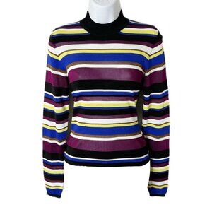 Rachel Roy Women's Sweater S Back Cut Out Striped Mock Neck Pullover Long Sleeve
